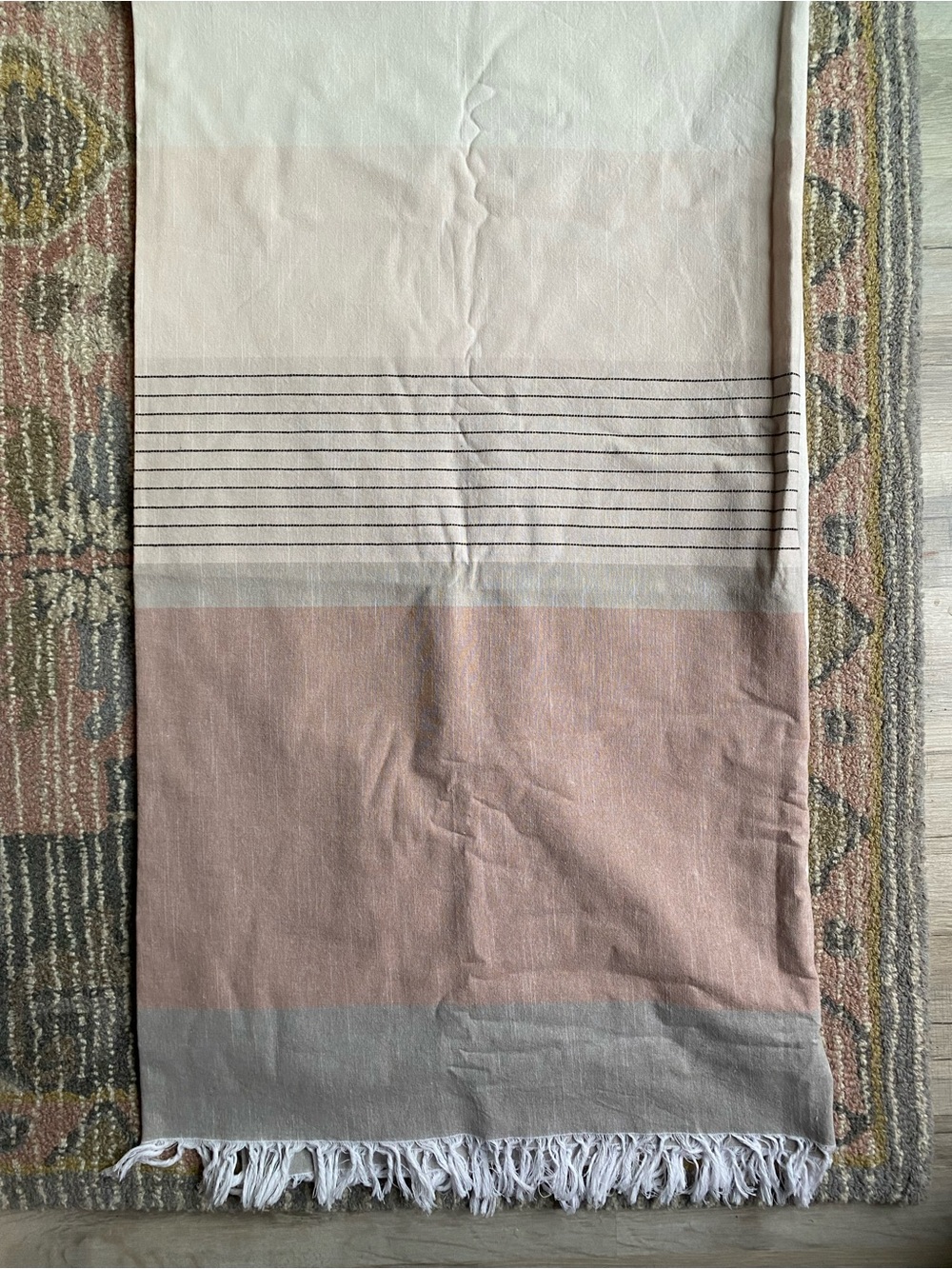 Hearth & Hand Pink, Cream and Gray Striped Shower Curtain with Fringe